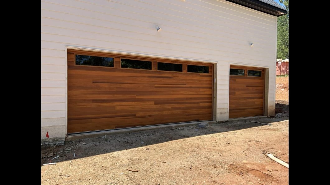 Cedar-tone two-car door